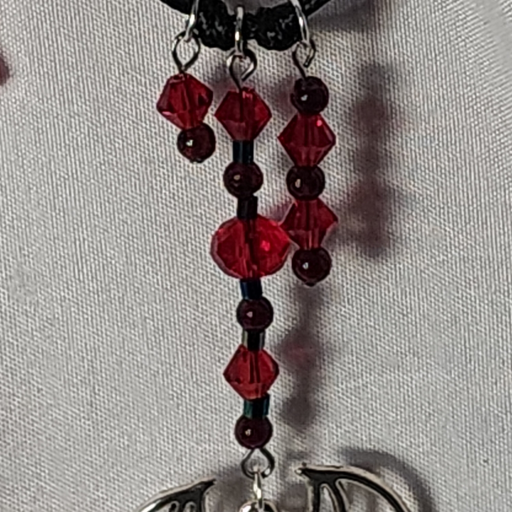 Handmade Gothic Red Crystal, Genuine Garnet and Silver Bat Pendant Necklace - Picture 11 of 14